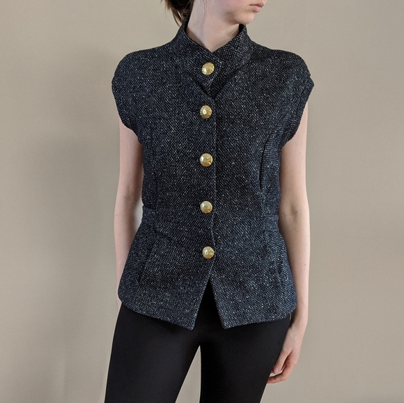 CAbi M #116 Tweed Vest with Gold Buttons - Picture 2 of 6